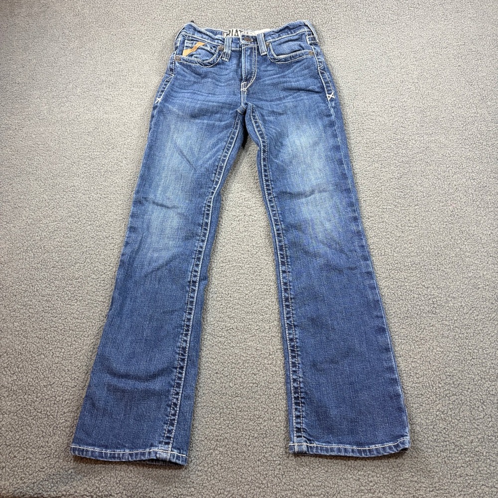 Ariat Jeans Boys Size 12 Blue B4 Relaxed Bootcut Contrast Stitch Denim 7967